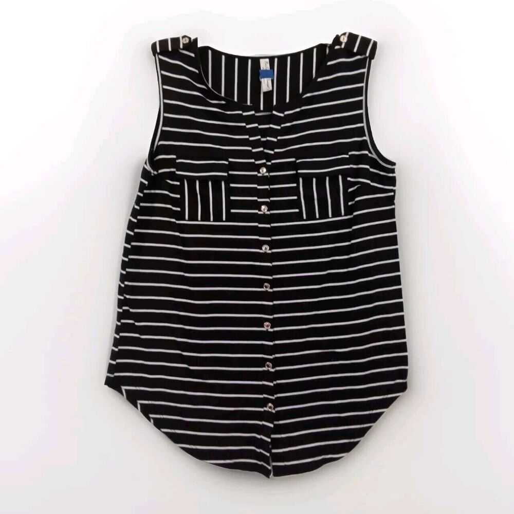 Per Seption Concept Black And White Striped Sleeveless Button Up Blouse Medium